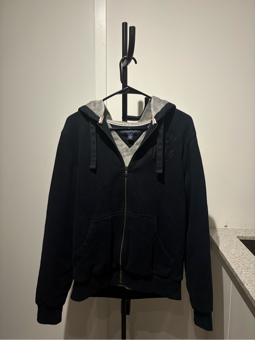 Tommy Hilfiger Black Zip Hoodie with Gray Lining